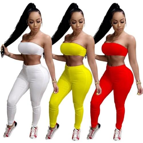 Solid Color Strapless Sexy Crop Top Vest & Sweatpants Two Piece Sets Women Outfits 2021 Summer Clothes Fashion Casual Suits