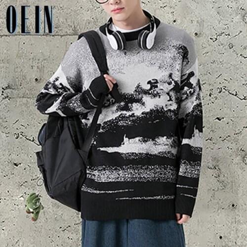 OEIN 2021 New Harajuku Vintage Streetwear Knitted Sweater Men Autumn Winter Loose Thicken Warm Hip Hop Pullover Sweater Men Top