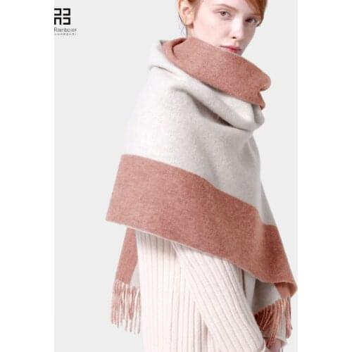 Autumn and winter 2020 new thickened pure wool womens Scarf Shawl dual purpose warm long double-sided Plaid Cape blanket scarf