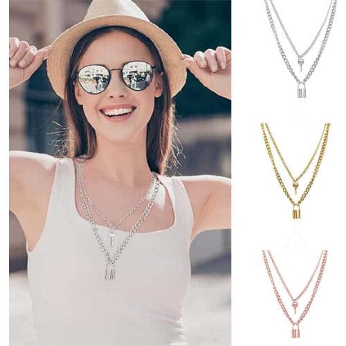 Choker Goth Pendant Jewelry Silver Color Gold Color Rose Gold Color Punk Chain Necklace Long Lock Padlock Key Necklace