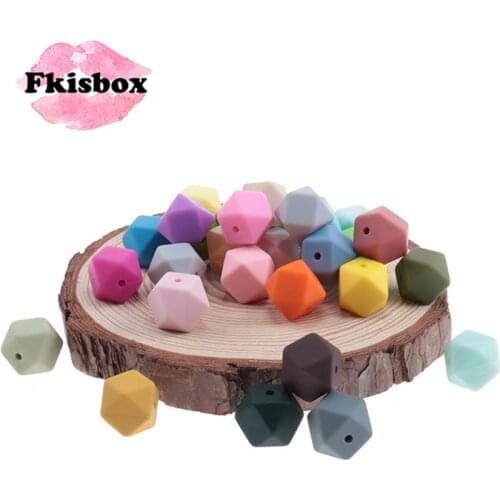 Fkisbox 14mm 50pc Silicone Hexagon Beads Teething Baby Biting Teeth Necklace DIY Chewable Silicona Dentition Jewelry Teether