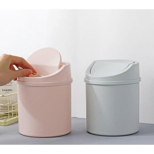 Mini Trash Can Plastic Flip Lid Table Bedside Waste Bins Garbage Dust Bin Desktop Storage Holder Home Sundries Storage Organizer