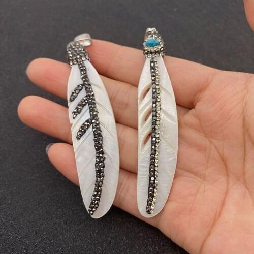 Leaf Shape Freshwater Shell Diamond and Turquoise Pendant Natural Shell Pendant for DIY Necklace Jewelry Making Necklace Charm