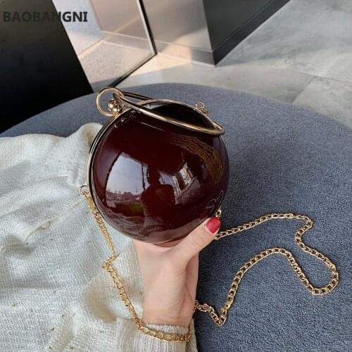 PU Ball Shape Day Clutches Evening Bag Round Shoulder Bag Gold Chain Mini Crossbody Messenger Party Bag Purse