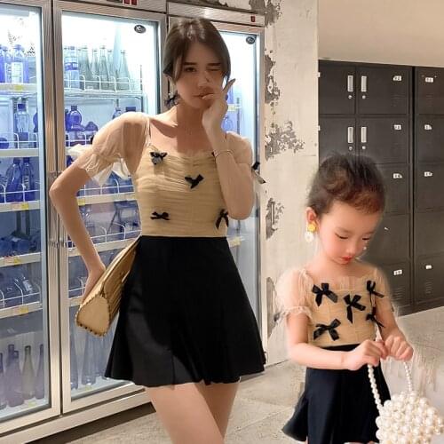 Korean Style Swimsuit One Piece for Girls Women Swimming Suit Female Swimwear Monokini Mom and Daughter Kids Bathers Swimdress