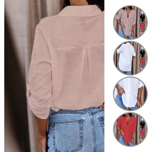 Top Popular Solid Color Buttons Shirt Autumn Lapel Shirt Loose for Travel