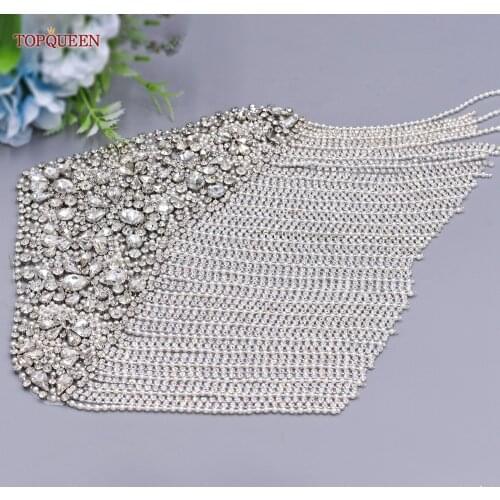 TOPQUEEN SP36 Rhinestone Applique Large Patch Sewing Patches Epaulets for Women Patches for Clothing Bridal Sew on Applique
