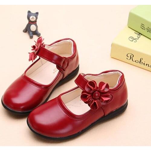 Flower Children Girls White Red PU Leather Single Shoes For Teenage Big Girls Kids Party Wedding Dance Princess Shoes New 2020