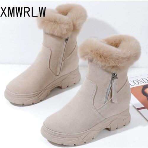 XMWRLW Winter Womens Snow Boots Genuine Leather Hidden Heel Ladies Warm Winter Shoes Women Snow Shoes Casual Ankle Boots