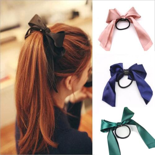 Women Bowknot Hair Rope Rubber Bands Satin Hair Ribbons Girls Bow Elastic Hairband Scrunchies Ponytail Holder Hair Accessories