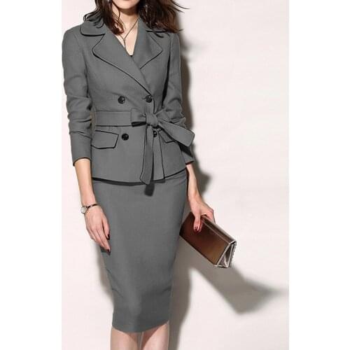 Woman Suit Skirt Jacket Ropa Office Mujer Elegant Full Sleeve Ruffle Pleated Blazer Skirt 2 Pieces Work Office Skirt Suite #T1G