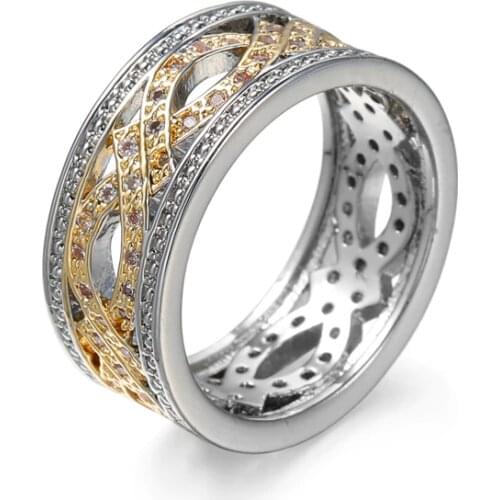 New Fashion Gold color Two-Tone Ring Original Cubic Zirconia Stone Engagement Wedding Gift Rings for Women