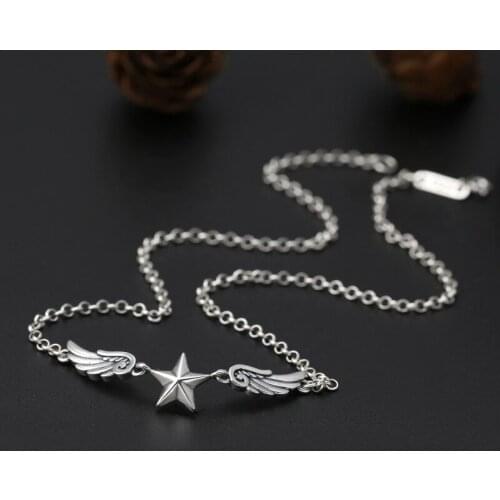 925 Sterling Silver Star Wings Round Chain Choker Necklaces for Women Angel wings Round Simple Fashion Necklace Jewelry gift