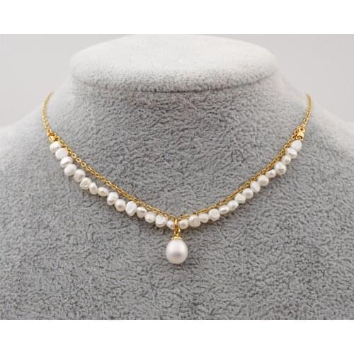 2021 Vintage Natural Freshwater Pearl Necklace 14KGF Chain Double-Layer Necklace for Women Girls Party Jewelry