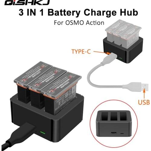 3 in 1 OSMO ACTION Battery Charger TYPE-C Input 4.35V Lithium Charging Kit for DJI OSMO ACTION Accessories
