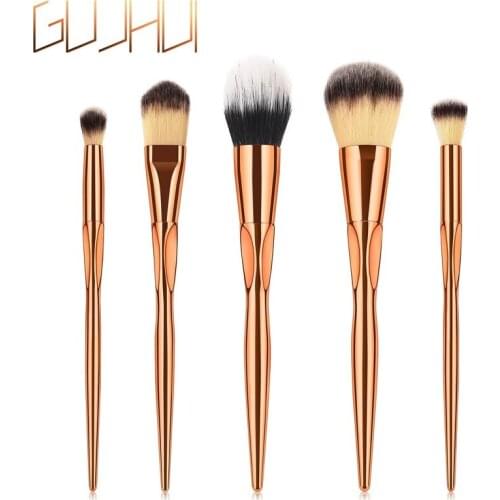 5pcs/Set Metal Makeup Brushes Cosmetic Face Foundation Power Eyeshadow Blush Make Up Brush Kit Maquiagem Cotton Pad Dfdf GUJHUI