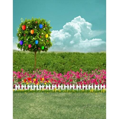 5x7ft Fence Flowers Tree Grass Photography Backdrops Photo Props Studio Background