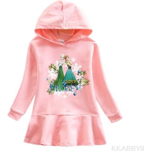 Disney Autumn Girls Kids Frozen Dress Hoodies Long Sleeve Skirt Costume Party Sweatshirts Birthday Children Clothing