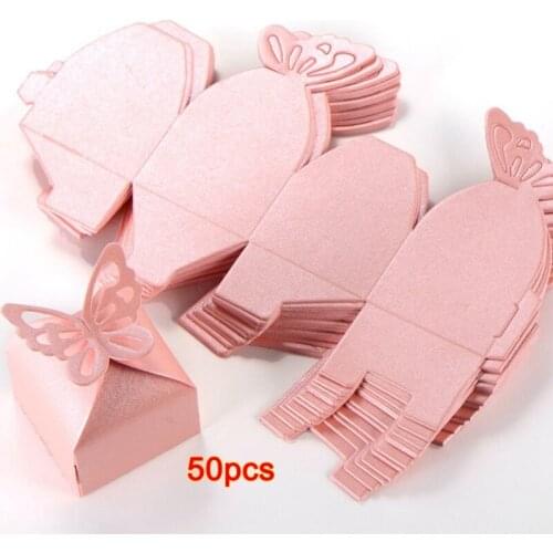 ELEG-50pcs Butterfly Decoration Boite a Dragees Wedding Decoration Baptism Birth Rose