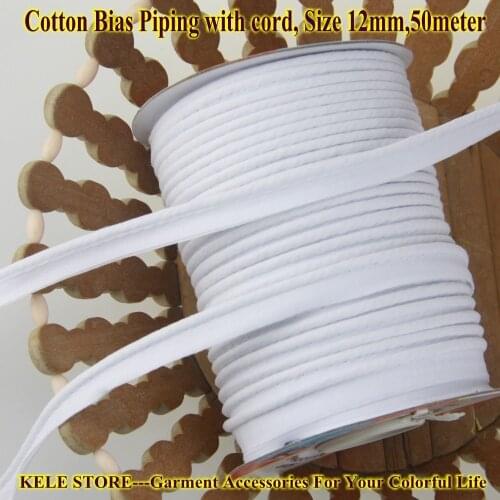 Free shipping-Cotton Bias Piping, Piping tape,bias Tape with cord,size:12mm,1/2" 50yds,for DIY garment handmade,optical White