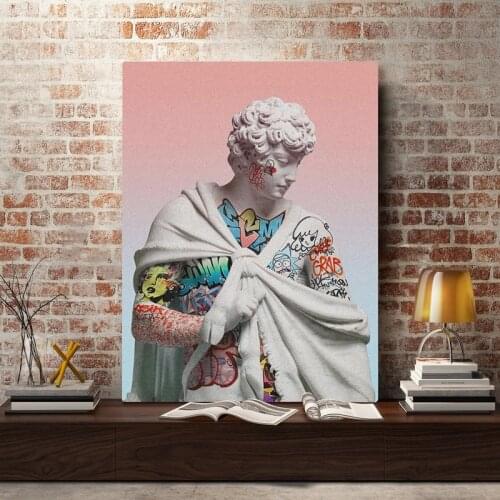 Vaporwave Art David Sculpture Print Canvas Posters Canvas Paintings State Wall Art Pictures for Home Decoration Unframed