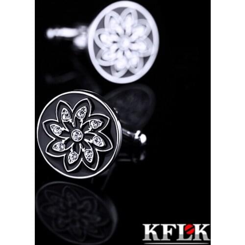 KFLK Jewelry shirt Fashion cufflinks for mens Brand Black Cuff link Wholesale Round Button High Quality Crystal guests