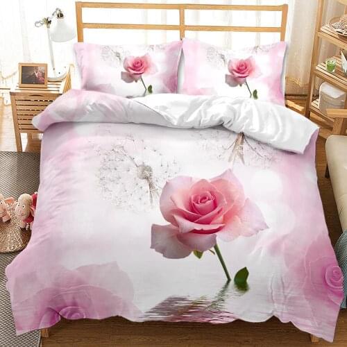 Flower Rose Valentines Day 3D Print Comforter Bedding Set Heart Love Queen Twin Single Size Duvet Cover Set Pillowcase Luxury