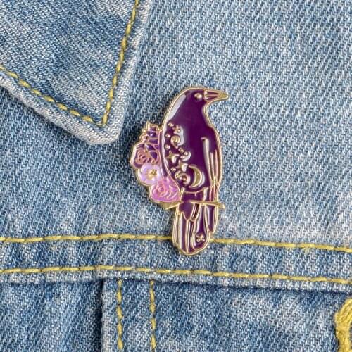 Creative Cartoon Animal Bird Flower Enamel Brooch Purple Alloy Badge Denim Clothes Bag Pin Cute Sweet Woman Jewelry Gift For Kid