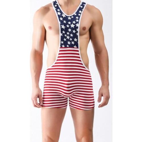 Summer Style Men Bodysuit Hot Selling The American Flag Design Bodystocking Milk Fiber Leotard Mankini High Quality