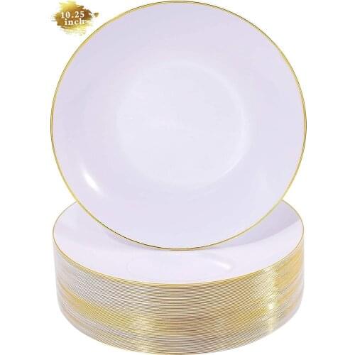 20 Pcs Plastic Plates White With Gold Rim Disposable Plates 7.5 in 10.25 in Gold Disposable Plates Suitable for Wedding Party