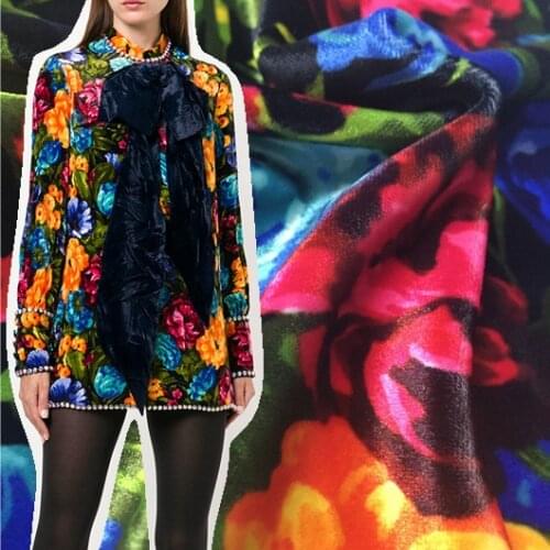 Autumn and winter new band catwalk velvet hand-painted flower velvet rose printing fabric wholesale 148cm wide