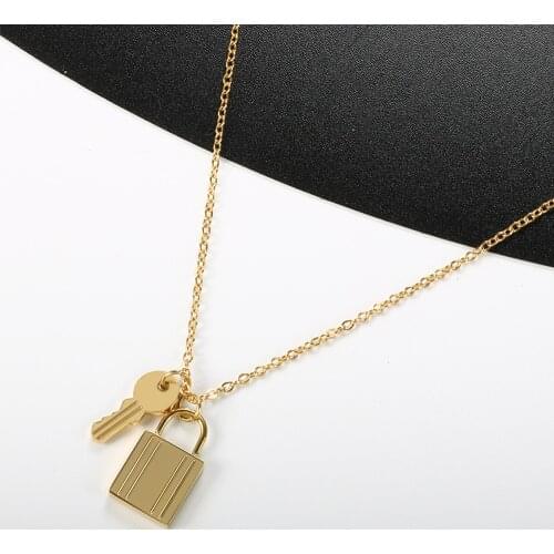 ZMFashion Vintage Punk Key Padlock Double Pendents Necklace Men Women Stainless Steel Goth Jewelry Grunge Aesthetic Accessories