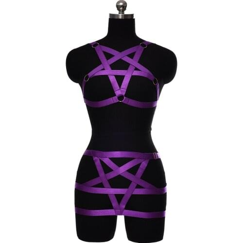 Punk Pentagram Harness Body Cage Goth Rave Wear Women Hollow Adjustable Star Skirt Bondage Sexy Lingerie Body Harness Belt