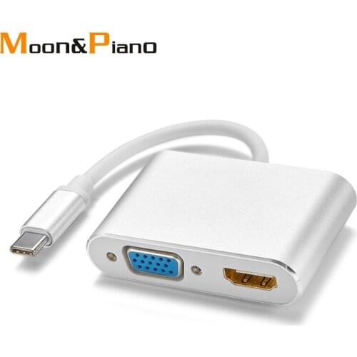 Type-C to VGA HDMI-compatible Adapter 4K HD Male to Female 1080P Dual Interface Cable Converter Data Transmission Converters