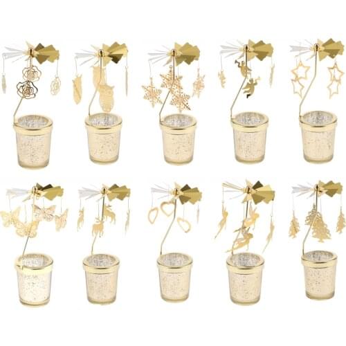 Auto Spining Tea Light Candle Holder Windmill Candlestick for Wedding Christmas Party Festival Decoration Home Bar Ornament