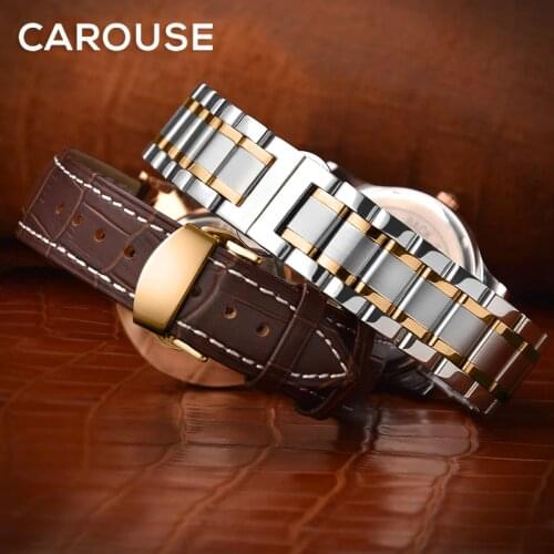 Carouse Calf Leather Watch Band Strap 12 13 14 15 16 17 18 19 20 21 22 23 24mm Stainless Steel Metal Watchband Combined sales