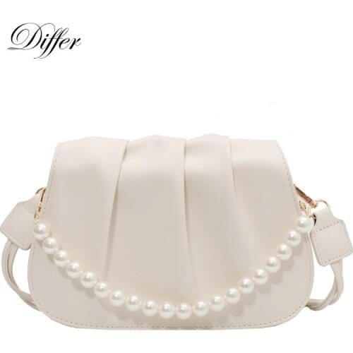 Pearl Luxury Designer Women Cloud Bag 2021 New Fashion Satchel Shoulder Bag Small Chain Handbag Pleated Solid Color Tote Purse