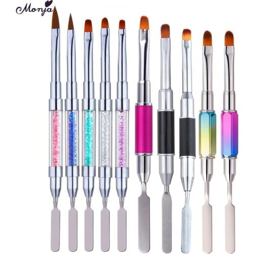 Monja Dual Head Nail Art Acrylic UV Gel Extension Builder Drawing Pen Brush Polish Removal Spatula Stick Manicure Tool