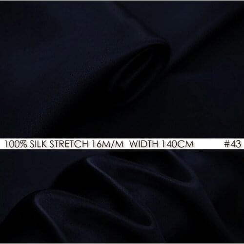 SILK STRETCH SATIN 140cm width 16momme Pure Silk Fabric+Spandex Stretch Fabric Organic Fabrics Silk Shirt Fabrics-NO43 Deep Blue