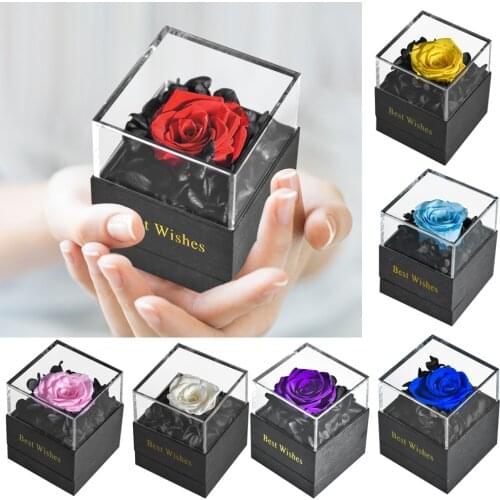 Handmade Real Preserved Rose Jewelry Box Ring Holder Eternal Rose Artifiial Flowers Wedding Birthday Valentine Gifts For Women