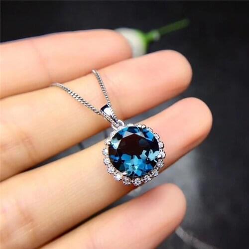 Blue Zircon Big Round Stone Necklace Ring Earrings Luxury Bridal Engagement Jewelry Sets For Women Geometric Crystal Wedding Set