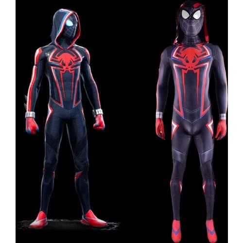 Superhero 2099 Miles Morales Costume Cosplay Zentai Jumpsuit Spandex Lycra Bodysuit Halloween Costume for Adult/kids Anime Costu
