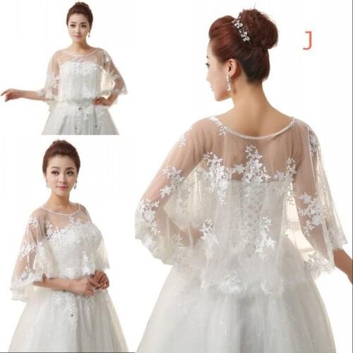 Bridal coat White Ivory Tulle Lace Side Bride Wedding Party Wraps Shrug Shawl Ball Bridesmaid Cloak women jacket
