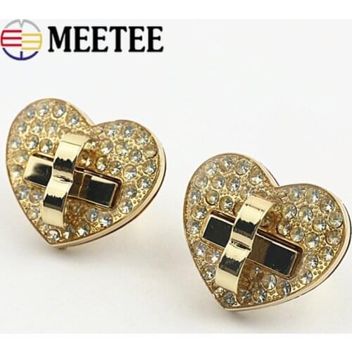 2/4Pcs 33X40mm Heart-shaped Rhinestones Lock Clasp Metal Twist Locks Buckle Bag Closure Clasp Decoration Switch Lock Buckles