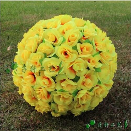 30cm Yellow Artificial Silk Rose Flower Kissing Ball 7 Colors For Wedding Christmas Ornaments Party Decoration Supplies