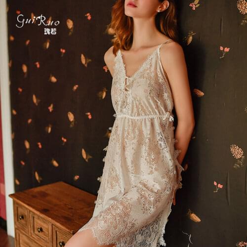 Women Lace Nightgowns Sleepwear Pyjamas Summer Night Dress Nightwear Sexy Lingerie Female Nightdress Home Clothes Backless