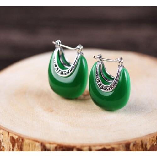 925 Sterling Silver color Moon Shape Drop earrings For Women Elegant Green Opal Stone earrings Vintage Female Fine Jewelry Gits