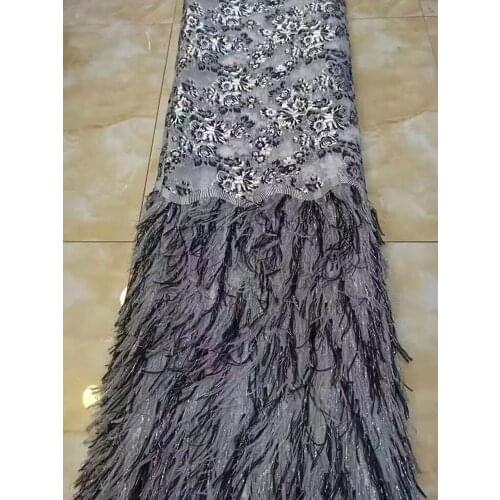 2020 trendy fashion flower lace Nigeria wedding lace feather tassel brocade jacquard fabric Bazanrich fabric