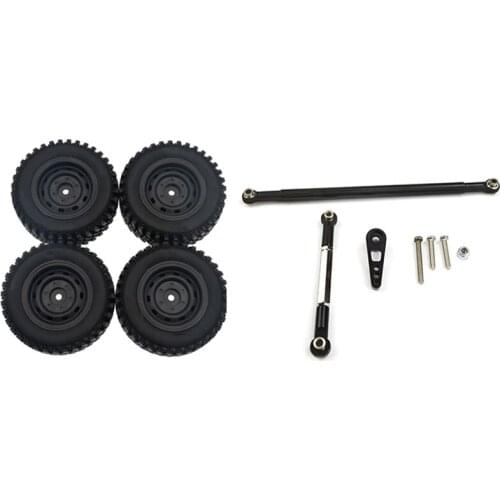 4Pcs Rubber Wheel Tire Tyre Set for MN86 1/12 RC & 1set Metal Steering Rod Servo Link Servo Arm for MN86K MN86KS MN86
