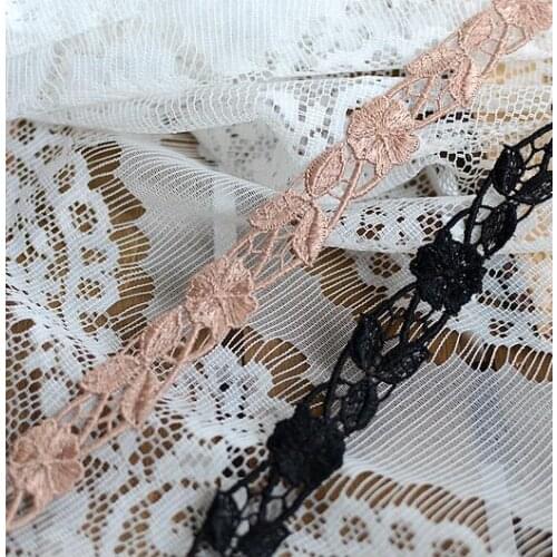 5 Meters Flowers Khaki Black Leaf Polyester Lace Trim Water Soluble Lace Ribbon For Sewing Craft Wedding Accessories